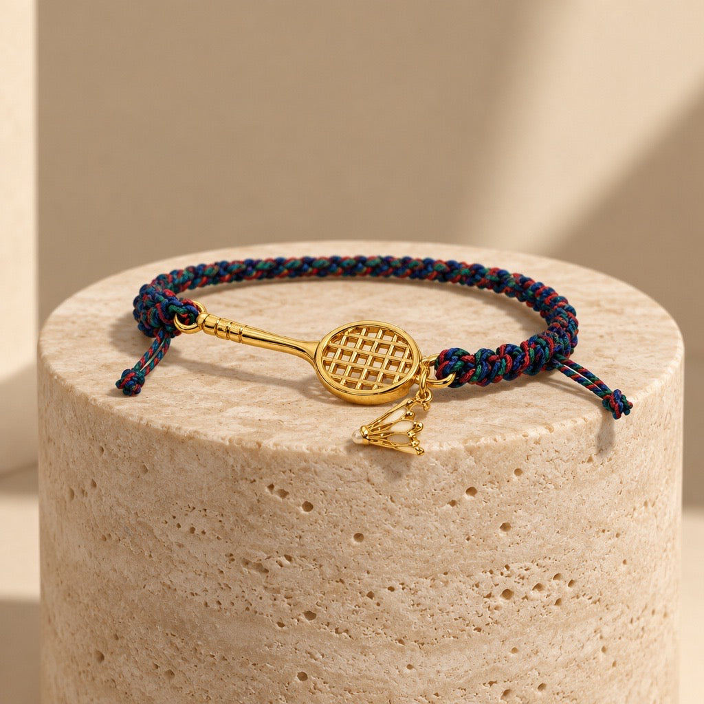 Badminton Racket & Shuttlecock Charm Cord Bracelet