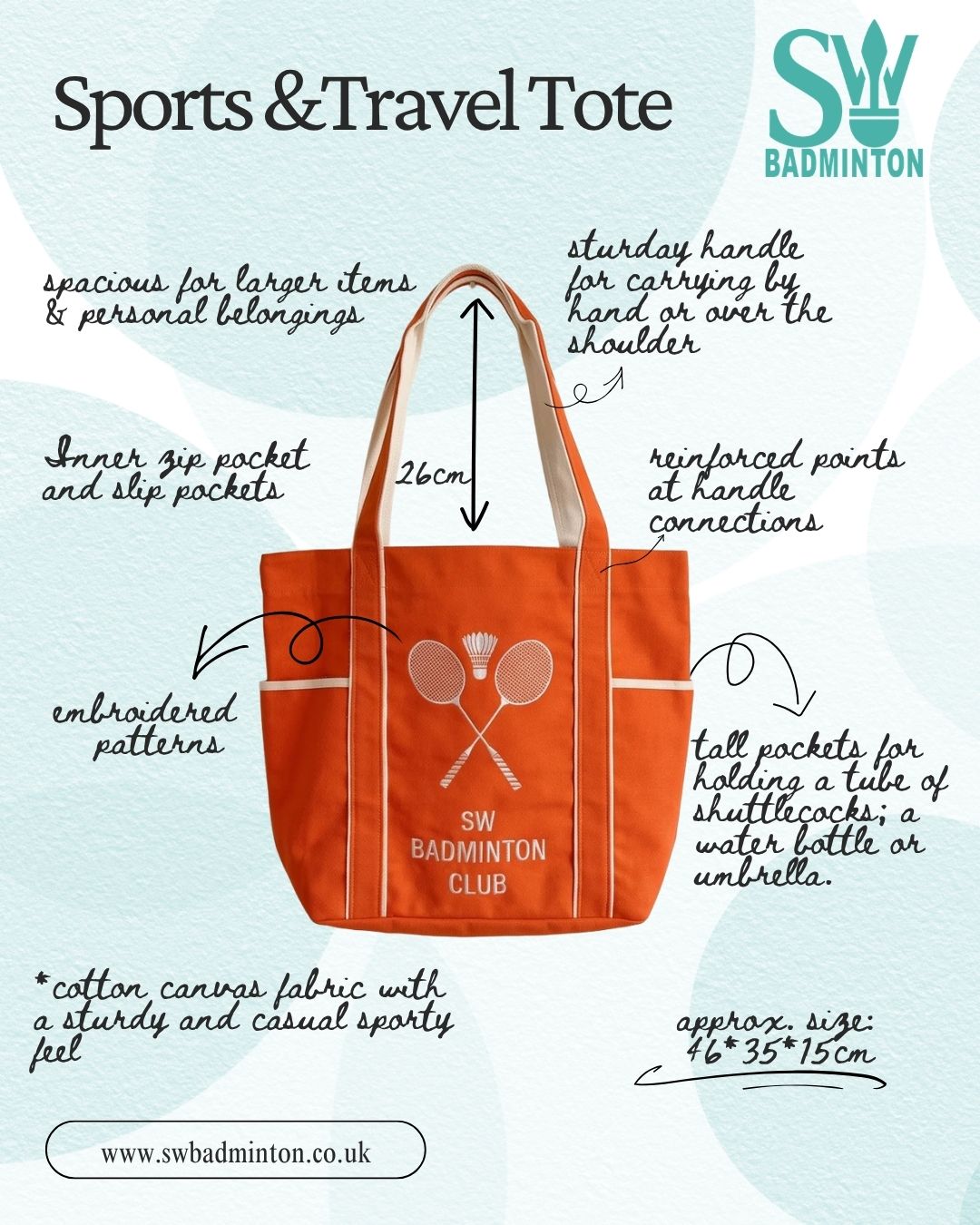 SW Badminton Club Sports and Travel Tote