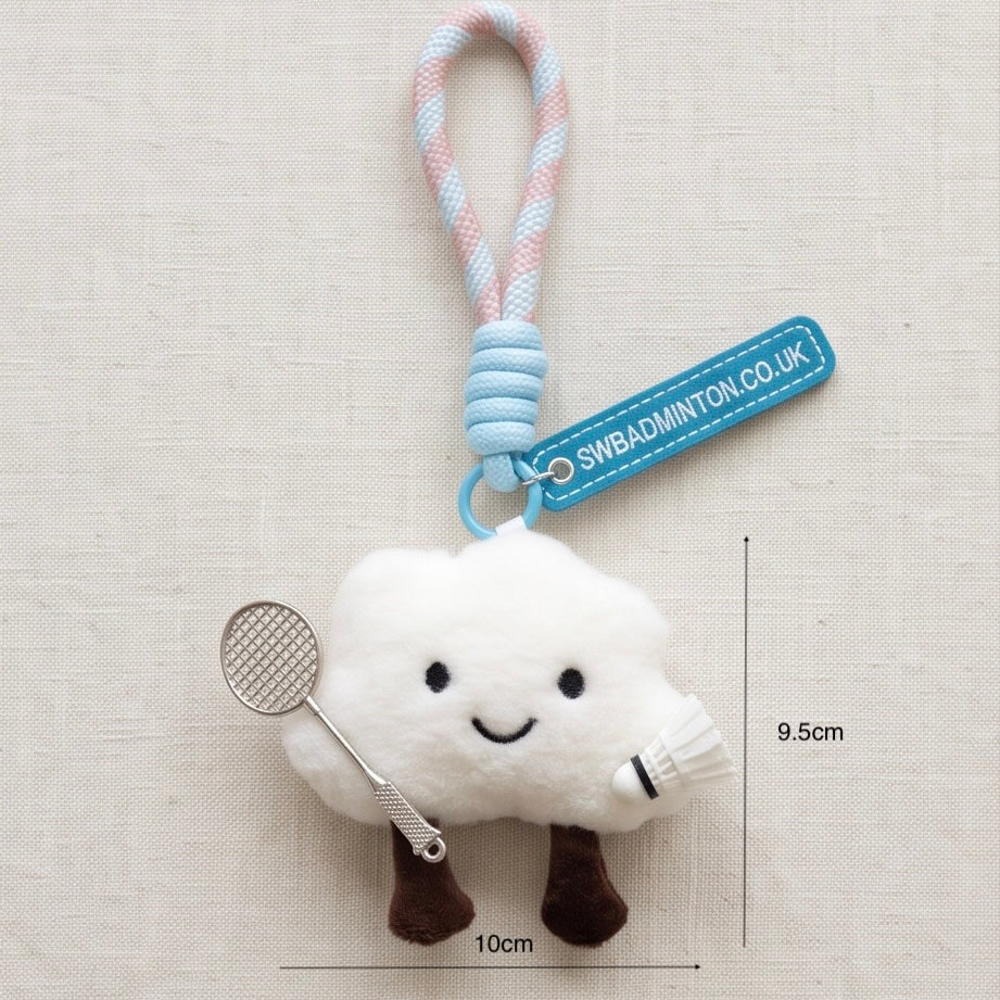 Cute Cloud Plush Badminton Bag Charm / Mini Racket & Shuttlecock Keyring