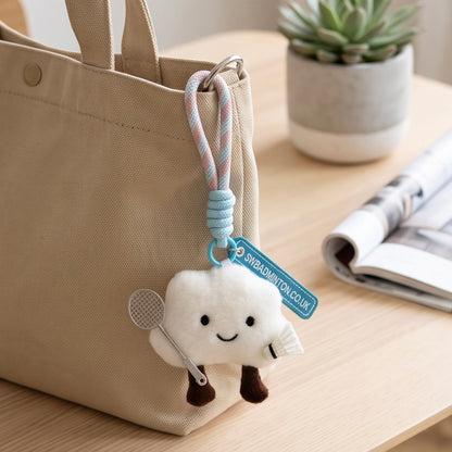 Cute Cloud Plush Badminton Bag Charm / Mini Racket & Shuttlecock Keyring