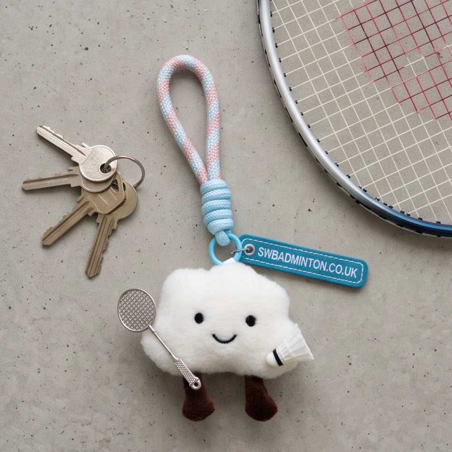 Cute Cloud Plush Badminton Bag Charm / Mini Racket & Shuttlecock Keyring