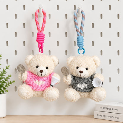 Cute Plush Bear Badminton Bag Charm / Mini Racket & Shuttlecock Keychain Gift