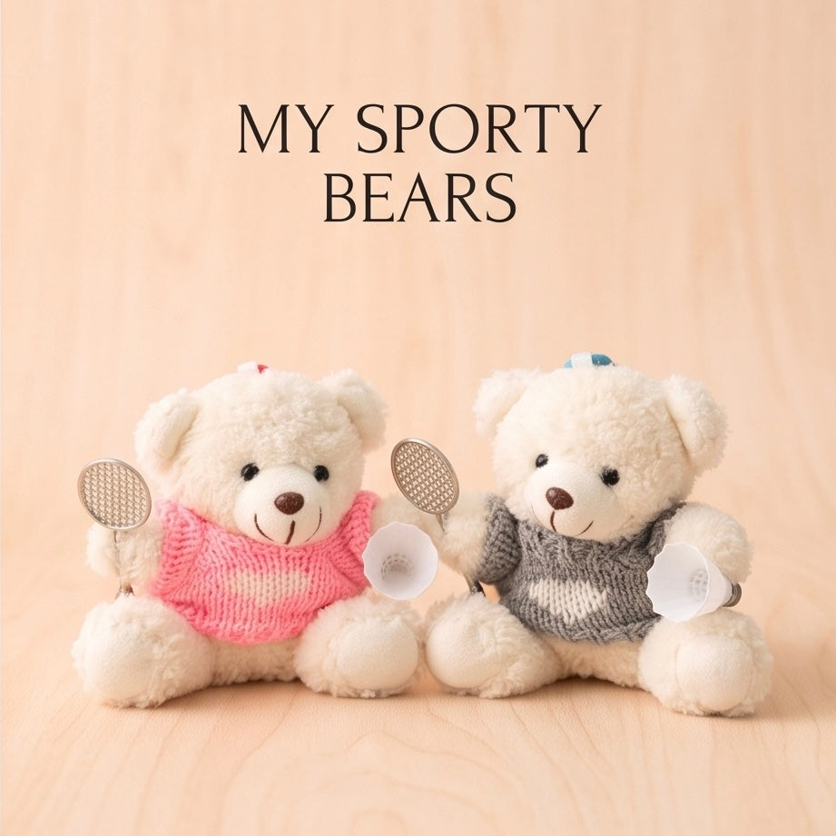Cute Plush Bear Badminton Bag Charm / Mini Racket & Shuttlecock Keychain Gift