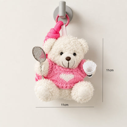 Cute Plush Bear Badminton Bag Charm / Mini Racket & Shuttlecock Keychain Gift