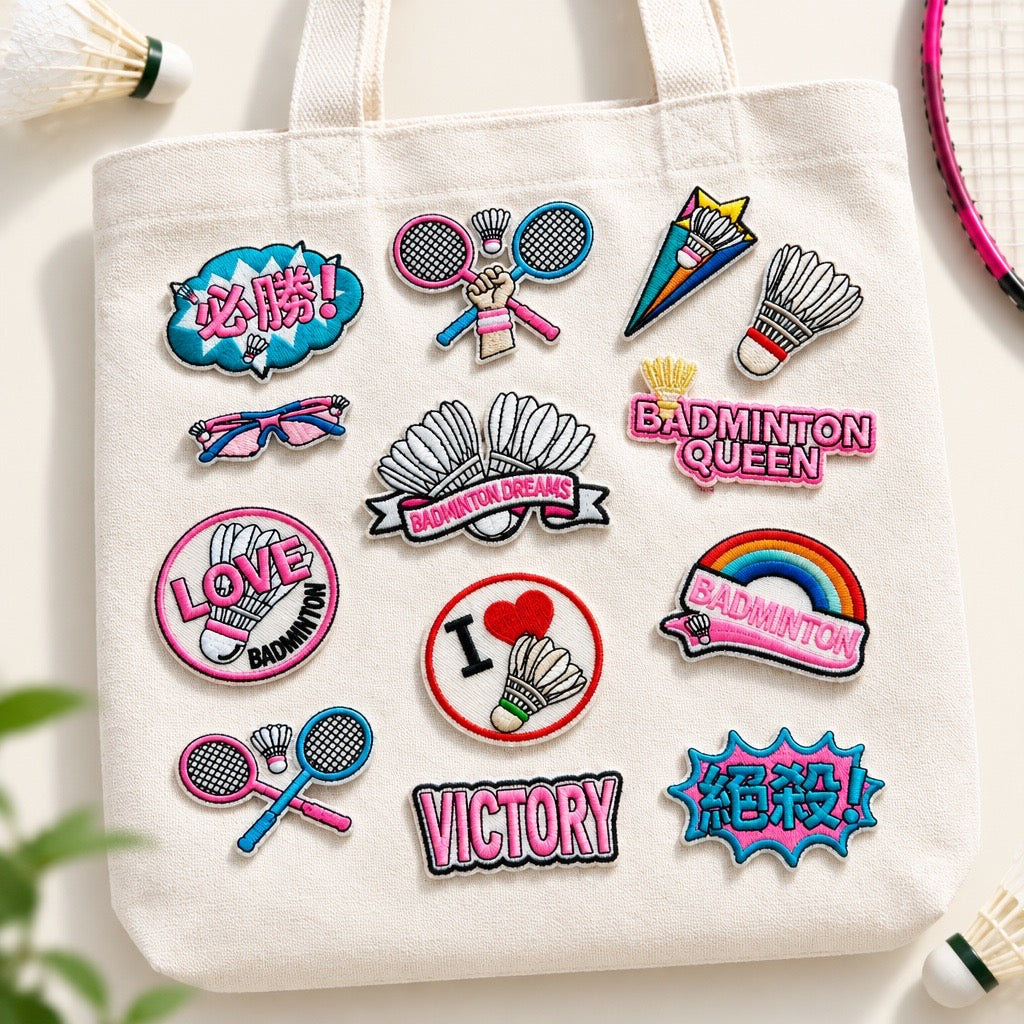 Badminton Iron-on & Adhesive Embroidered Badges Set (Set of 13)