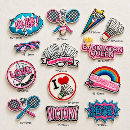 Badminton Iron-on & Adhesive Embroidered Badges Set (Set of 13)