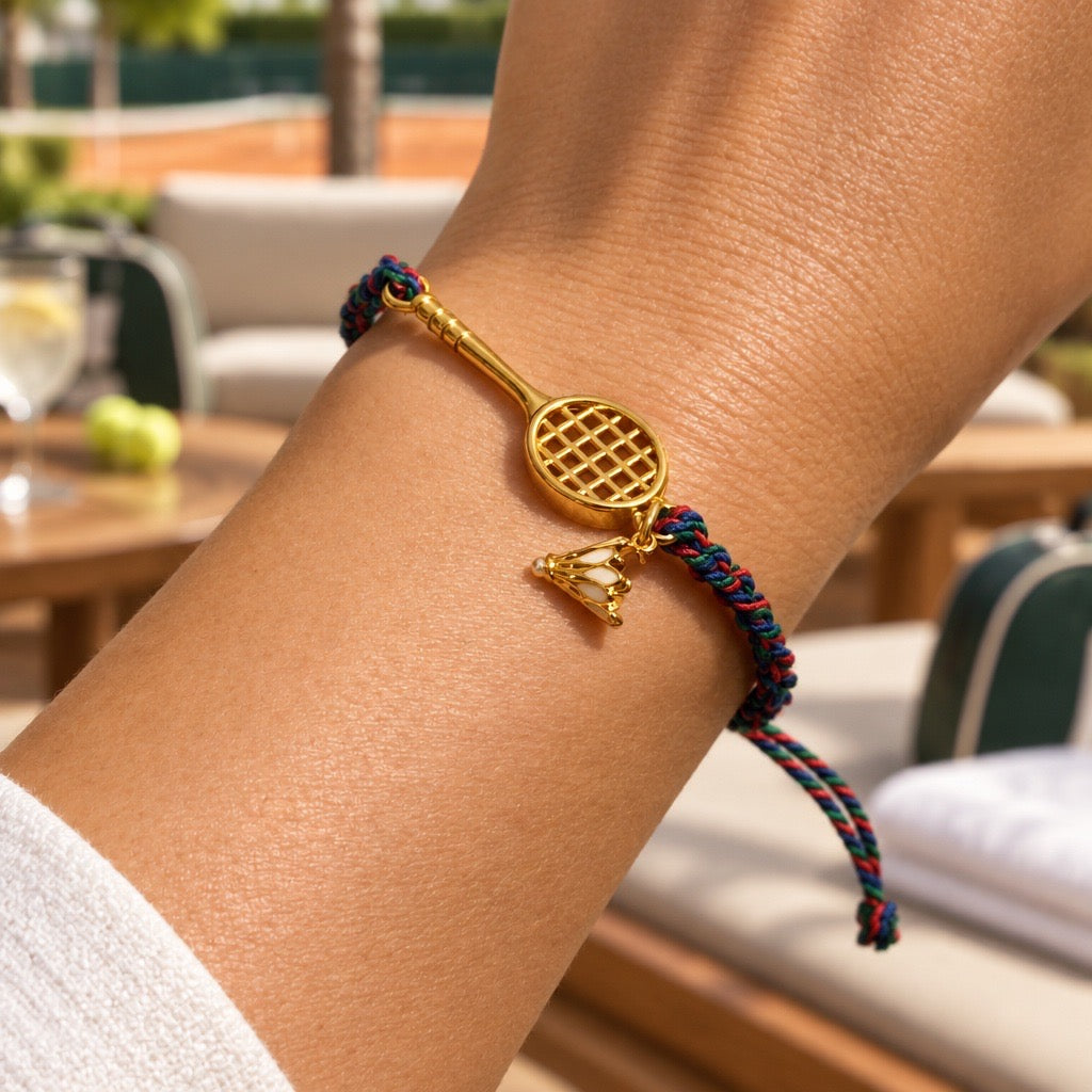Badminton Racket & Shuttlecock Charm Cord Bracelet
