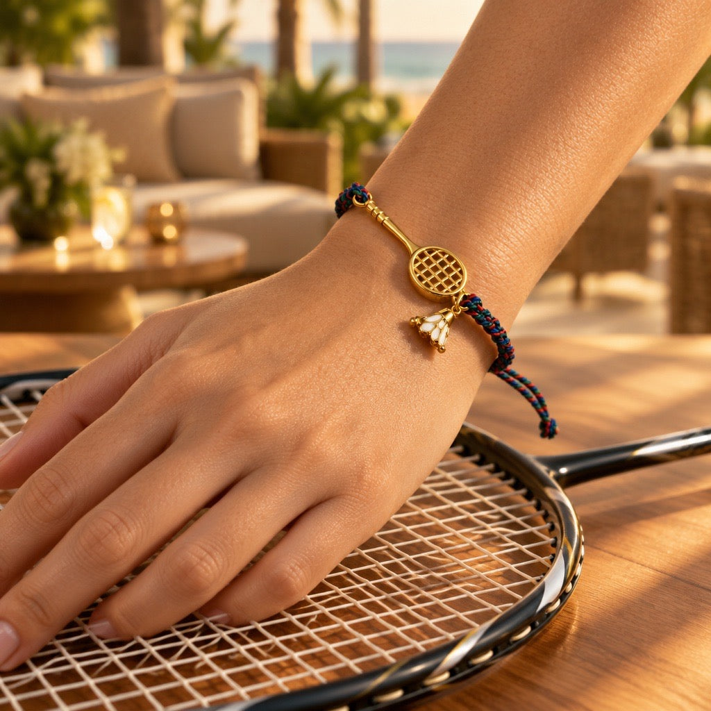 Badminton Racket & Shuttlecock Charm Cord Bracelet