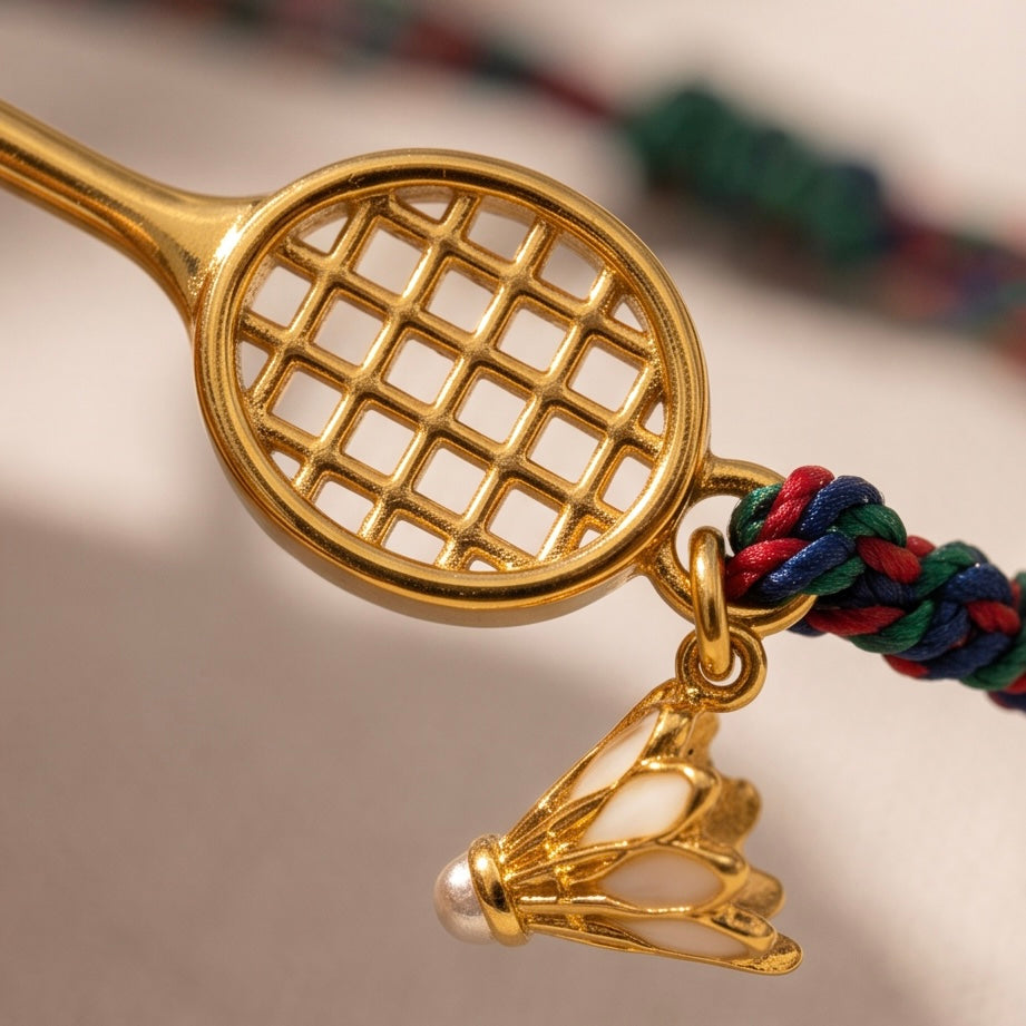 Badminton Racket & Shuttlecock Charm Cord Bracelet