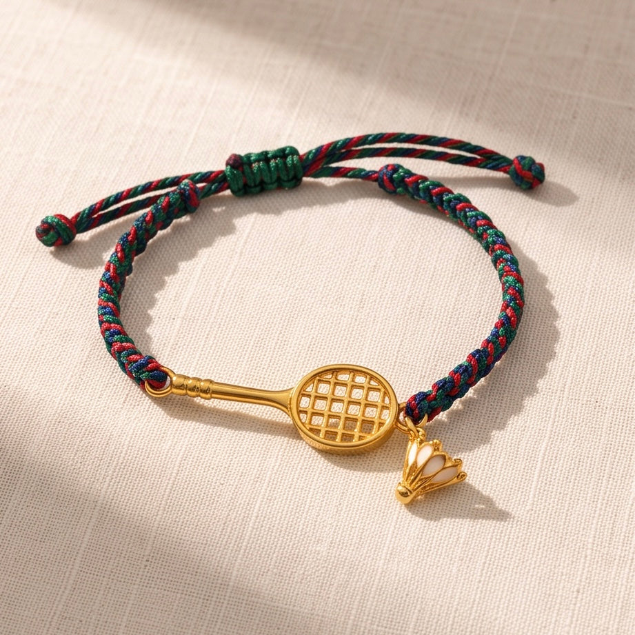 Badminton Racket & Shuttlecock Charm Cord Bracelet