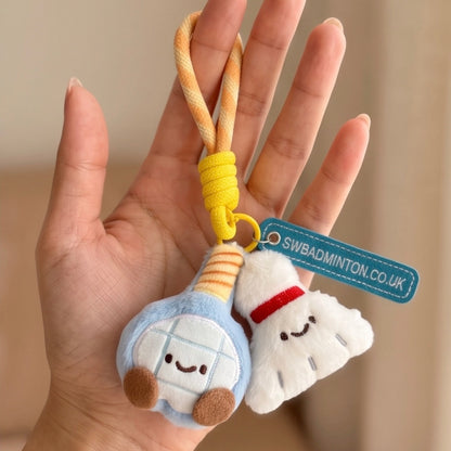 Mini Racket & Shuttlecock Plush Bag Charm Duo / Badminton Sports Bag Charm