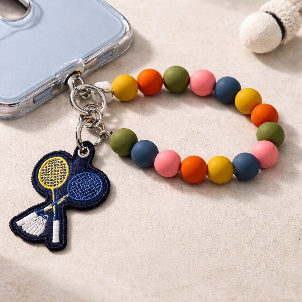 Badminton Beaded Wrist Phone Charm