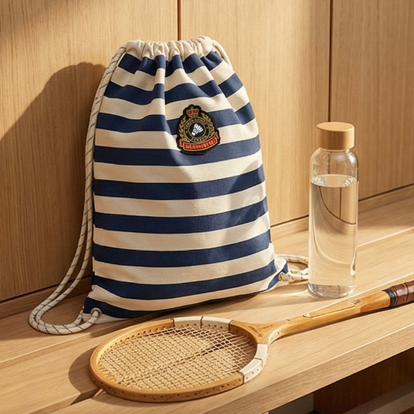 Badminton Striped Drawstring Backpack