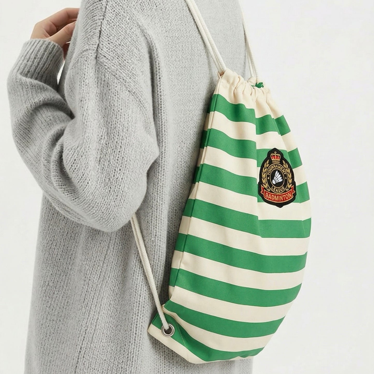 Badminton Striped Drawstring Backpack